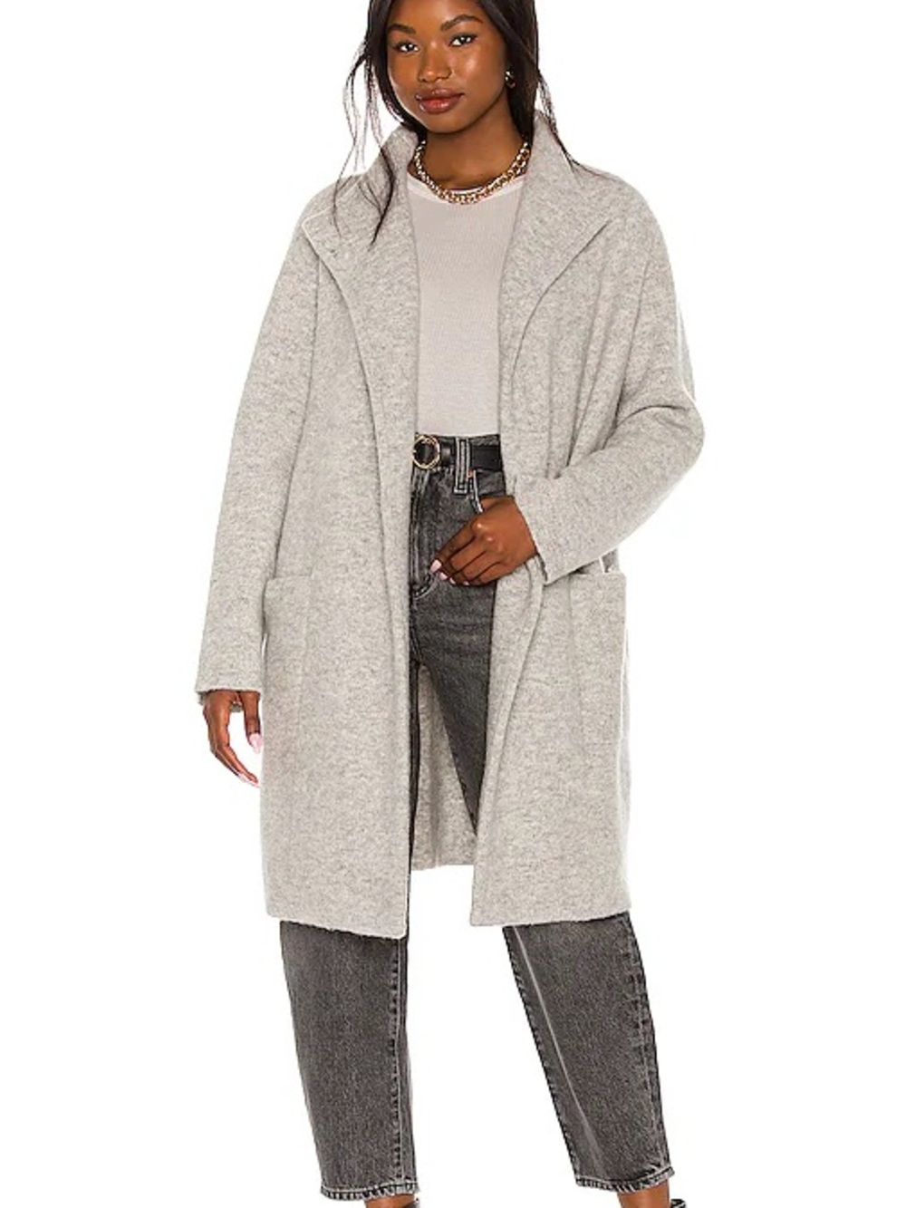 Vince Clean Edge Cardigan Coat Light Gray Open Front Sweater Coatigan Size XS